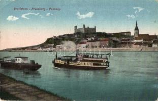Pozsony, Pressburg, Bratislava; látkép a várral, gőzhajó / general view, castle, steamship (EK)