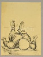 Simon Zoltán (1950-): Fekvő test. Ceruza, papír, jelzett, paszpartuban, 49×37 cm
