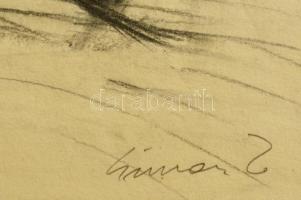 Simon Zoltán (1950-): Fekvő test. Ceruza, papír, jelzett, paszpartuban, 49×37 cm