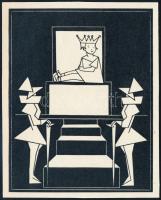 Reiter László (1894-1945): Art deco jelenet, fametszet, papír, jelzés nélkül, 15×12 cm