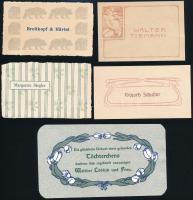 6 db díszes szecessziós német névjegykártya, aprónyomtatvány