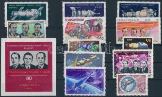 1971-1974 Űrkutatás 12 klf bélyeg + 1 blokk, 1971-1974 Space research 12 stamps + 1 block