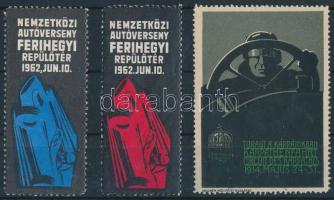1914-1962 Túraút a Kárpátokban, Nemzetközi Autóverseny Ferihegy 3 klf levélzáró