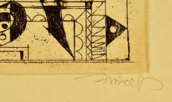 Hincz Gyula (1904-1986): Kompozíció. Rézkarc, papír, jelzett, 29×39 cm