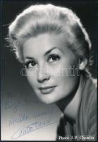 Colette Deréal (1927-1988) francia énekes és színésznő aláírása őt ábrázoló fotólapon, 15x10 cm / autograph signature of Colette Deréal French singer, actress, 15x10 cm