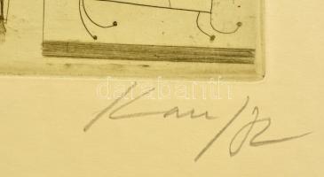 Kass János (1927-2010): Lovagok. Rézkarc, papír, jelzett, 39×29,5 cm