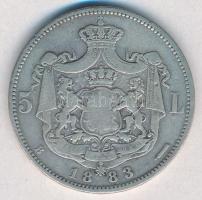 Románia 1883B 5L Ag "I. Károly" T:2-,3 
Romania 1883B 5 Lei Ag "Carol I" C:VF,F...