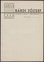 cca 1930-1940 Bp.V., Bárdi József autókereskedő díszes fejléces használatlan levélpapírja, 2 db