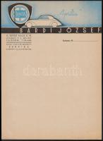 cca 1930-1940 Bp.V., Bárdi József autókereskedő díszes fejléces használatlan levélpapírja, 2 db