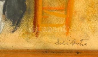 Deli jelzéssel: Asztalnál. Pasztell-szén, papír, üvegezett keretben, 22×29 cm