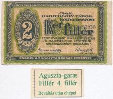 Boldogasszony / hadifogolytábor 1916. május 1. 2f arab sorozat és sorszámmal + DN Hamis 4f Hadsegélyző Hivatal - Aguszta-garas (fake necessity money) T:III vágott