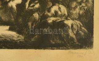 Emanuel Béla (1879-1976): Rézkarc, papír, jelzett, üvegezett fa keretben, 16×22 cm