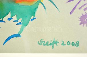 Szeift Béla (1944-2012): Főnix, vegyes technika, papír, jelzett, 50×40 cm