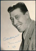Fernandel (teljes nevén Fernand Joseph Desire Contandin) (1903-1971) francia színész, komikus és énekes aláírása az őt ábrázoló fotón, 14,5x10,5 cm / autograph signature of Fernandel French actor