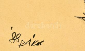 Rákos jelzéssel: Női portré, karikatúra, szén, papír, fa keretben, 43×30,5 cm