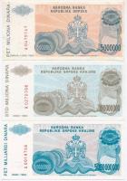 Horvátország / Krajna Szerb Köztársaság 1993. 5000D + 50.000D + 100.000D + 500.000D + 5.000.000D + 1...