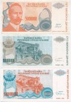 Horvátország / Krajna Szerb Köztársaság 1993. 5000D + 50.000D + 100.000D + 500.000D + 5.000.000D + 1...