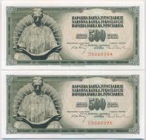 Jugoszlávia 1970. 500D (2x) sorszámkövetők T:I-,II szép papír Yugoslavia 1970. 500 Dinara (2x) sequential serials C:AU,XF nice paper