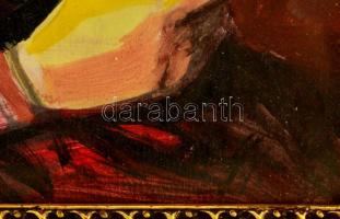 Márffy jelzéssel: Kalapos hölgy. Olaj, papír, üvegezett sérült keretben, 48×38 cm