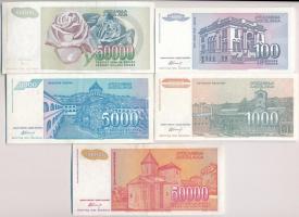 Jugoszlávia 1994. 100D + 1000D + 5000D + 50.000D + 1992. 50.000D T:I--III szép papír
Yugoslavia 199...