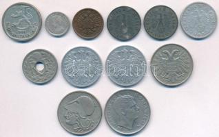 Vegyes 12db-os külföldi fémpénz tétel, közte 2db ezüst: Finnország 1964S 1M Ag + Hollandia 1918. 10c...