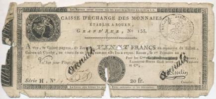 Franciaország / Rouen 1797-1803. 20Fr annulé (érvénytelen) felülbélyegzéssel T:IV France / Rouen 1797-1803. 20 Francs annulé (cancelled) C:G  Krause S245a