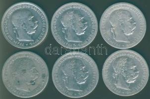 Ausztria 1K Ag 1893, 1895, 1897!, 1899, 1901, 1902. T:2/3,3 Összesen 6db!