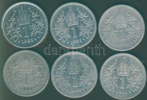 Ausztria 1K Ag 1893, 1895, 1897!, 1899, 1901, 1902. T:2/3,3 Összesen 6db!