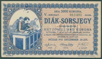 1925. "Diák sorsjegy" 5000K T:II+