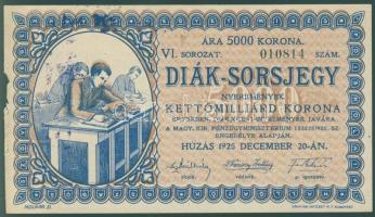 1925. "Diák sorsjegy" 5000K T:II+