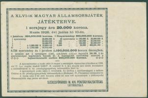 1926. "46. Magyar Állami Sorsjáték" 20.000K T:II