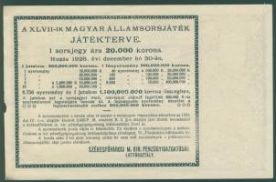 1926. "47. Magyar Állami Sorsjáték" 20.000K T:II