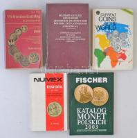 5db-os külföldi numizmatikai katalógus tétel, közte Complete Catalogue of Paper Banknotes and Bills of Russia, USSR, CIS Countries (1769-1994). Kijev, 1995.; R.S. Yeoman: Current Coins of the World. 5. kiadás, Wisconsin, Western Publishing Company, Inc., 1972. Használt állapotban.