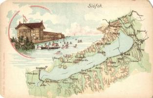 Siófok, Balaton térkép, Károlyi Gy. kiadása, litho (EM)