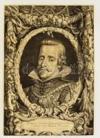 cca 1644 Jacob Louys (1595-1673): Rubens után: IV. Fülöp spanyol király portréja, rézmetszet, papír, jelzett, 40×28 cm