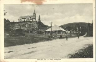 Borszék, Borsec; Biserica cat. / Római katolikus templom, utcakép / church, street view (EK)