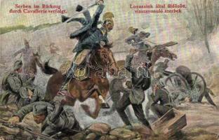 Serben im Rückzug durch Cavallerie verfolgt / Lovasaink által üldözött, visszavonuló szerbek / WWI retreating Serbs pursued by Austro-Hungarian cavalrymen, L. &P. 2141. (EK)