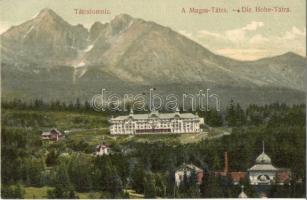 Tátralomnic, Tatranska Lomnica; látkép, Palota nagyszálloda. Divald Károly kiadása / general view, hotel, spa (EK)