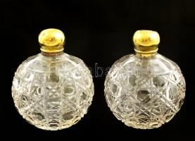 2 db csiszolt kristály parfümös üveg, réz dugóval (horpadásokkal), m: 9,5 cm (2×)