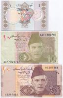 Pakisztán 1983- 1R + 2005. 20R + 2014. 10R T:I-,II,III tűly. Pakistan 1983- 1 Rupee + 2005. 20 Rupees + 2014. 10 Rupees C:AU,XF,F needle holes