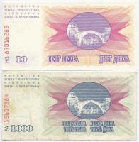 Bosznia-Hercegovina 1992. 10D + 25D + 1000D + 10.000D + 1998. 1M T:II-III- szakadás
Bosnia and Herz...