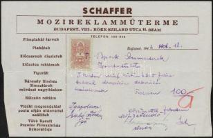 1942 Schaffer Mozireklám Műterme fejléces számla, 2 f okmánybélyeggel, 15x23 cm
