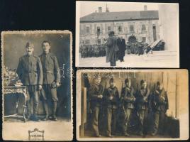 cca 1914-1940 Katonai fotók, 3 db (műtermi, ünnepség, őrségi szolgálat), 12x7 és 14x9 cm
