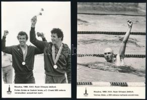 1980 Moszkva, Verrasztó Zoltán, Wladár Sándor stb. olimpikonok, feliratozott fotók, 5 db, 18x12 cm