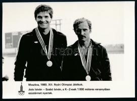 1980 Moszkva, Verrasztó Zoltán, Wladár Sándor stb. olimpikonok, feliratozott fotók, 5 db, 18x12 cm