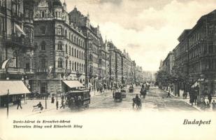 Budapest VII. Erzsébet körút villamosokkal - 3 db régi képeslap / 3 pre-1945 postcards