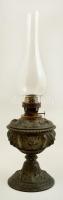 Régi spiáter petróleumlámpa, gazdagon díszített, jelzett (Lámpagyár), m:46 cm