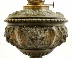 Régi spiáter petróleumlámpa, gazdagon díszített, jelzett (Lámpagyár), m:46 cm