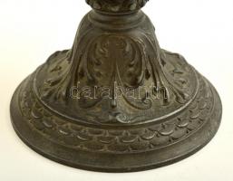 Régi spiáter petróleumlámpa, gazdagon díszített, jelzett (Lámpagyár), m:46 cm