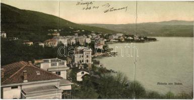 Abbazia, nyaralók, három-részes panorámalap / von Süden / villas. 3-tiled panoramacard (lyuk / hole)